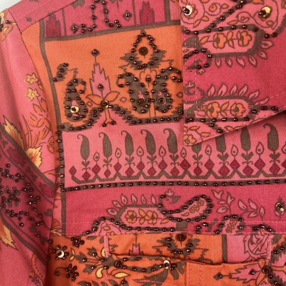 Susan Bristol VTG Petite Med Pink Patchwork Paisley Floral Jacket Sequin Beads - Picture 5 of 12